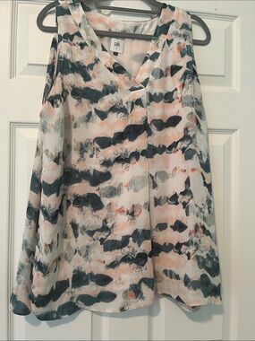CAbi Sleeveless V-Neck Camisole in Peach, Slate & White Watercolor